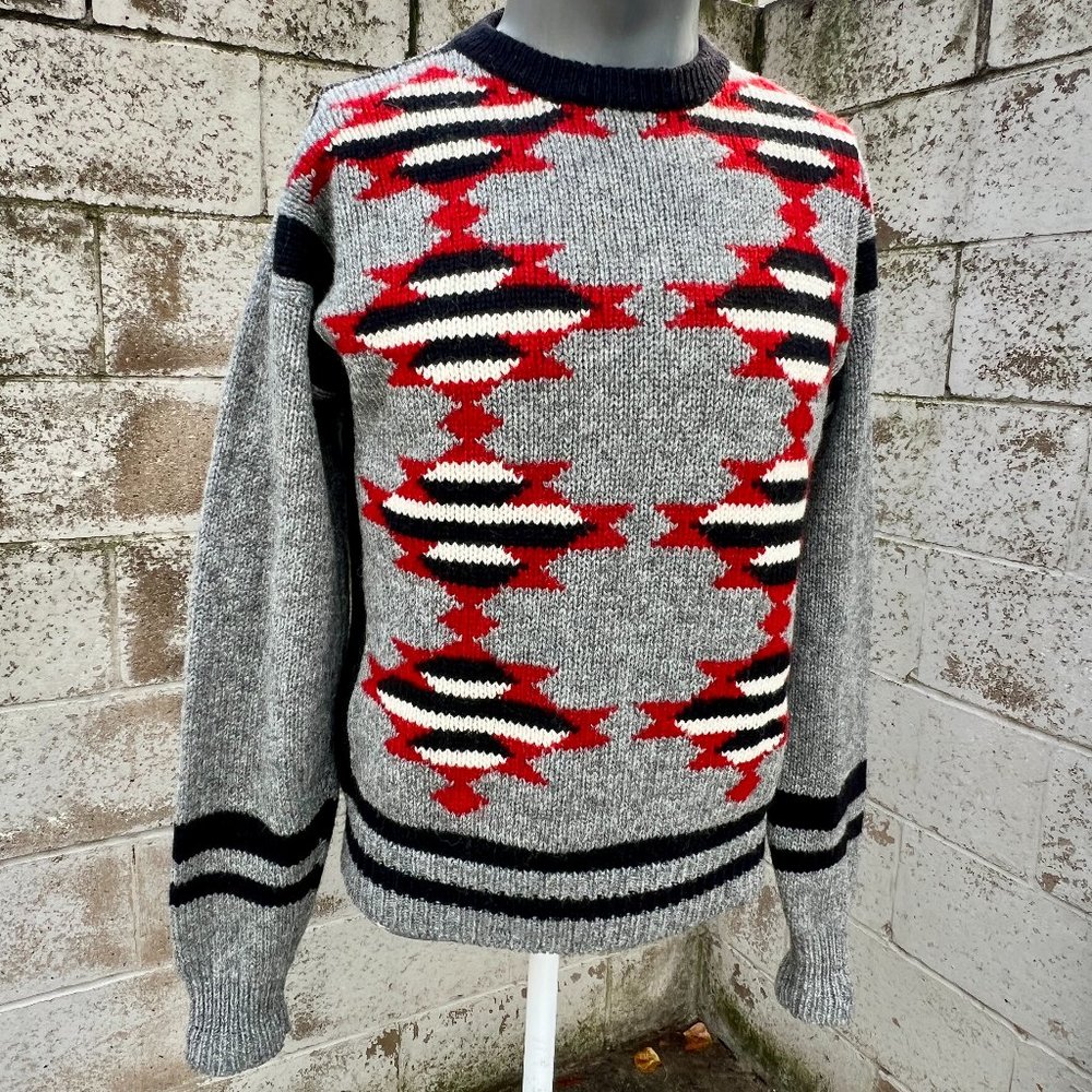 Vintage Pringle of Scotland Geometric Striped Aztec Wool Sweater Size L